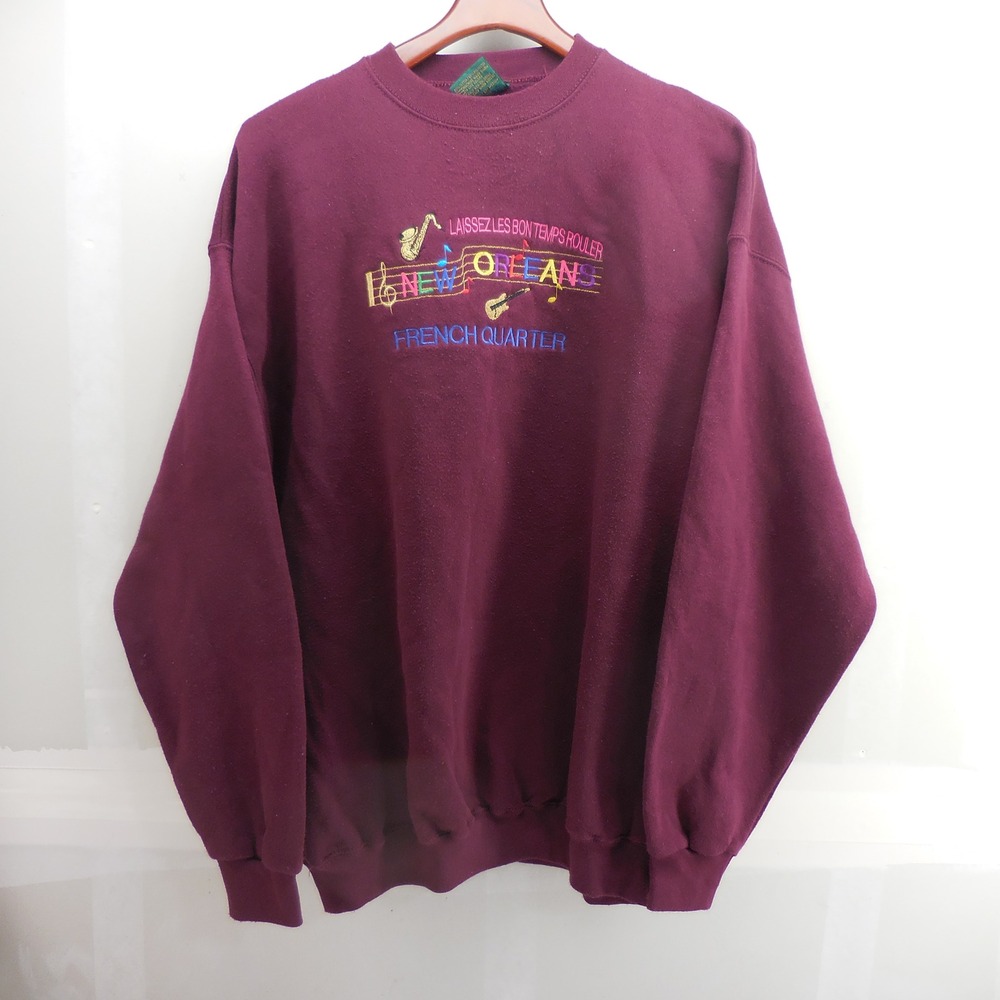 Vintage TSI New Orleans French Quarter Sweatshirt Maroon Embroidered XL USA Made
